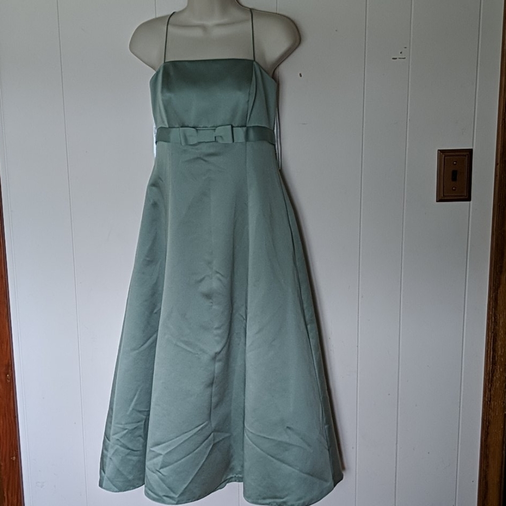 David's bridal sage green tea length bridesmaid